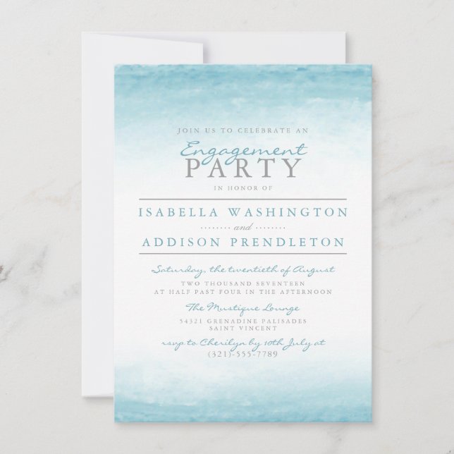 Aqua Tides | Watercolor Engagement Party Invitation (Front)