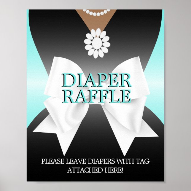 Aqua Tiffany Baby Shower Diaper Raffle Sign Poster (Front)