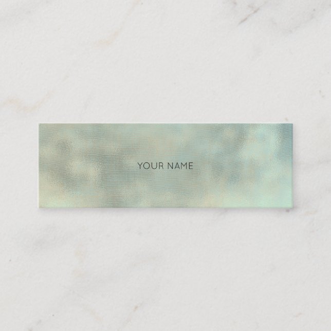 Aqua Tiffany Gray Gold Linen Minimal Texture Urban Mini Business Card (Front)