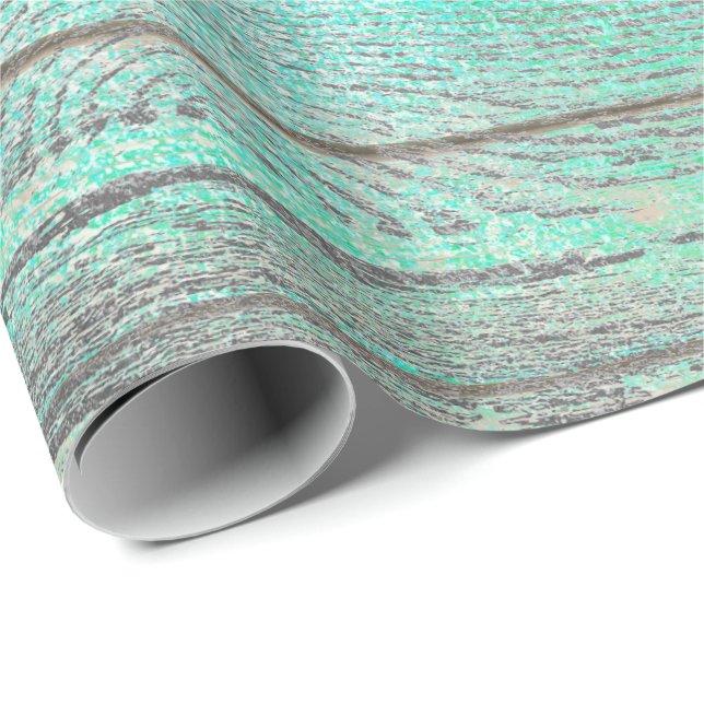 Aqua Tiffany Ocean Grungy Silver Gray Wood Rustic Wrapping Paper (Roll Corner)