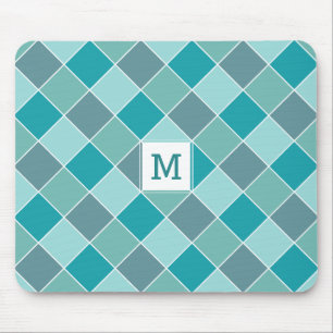 Aqua Tile Pattern custom monogram mousepad