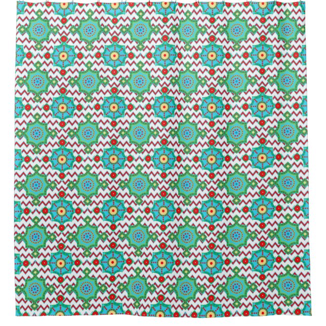 Aqua Tiles Patterned Shower Curtain (Front)