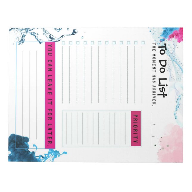 Aqua To Do List  Planner Azure and Pink Smoke Notepad (Front)