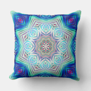 Aqua to royal blue kaleidoscope eight points star cushion