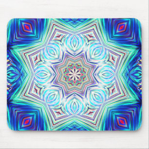 Aqua to royal blue kaleidoscope eight points star mouse mat