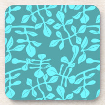Aqua Tone on Tone Modern Leaf Design Set of 6