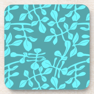 Aqua Tone on Tone Modern Leaf Design Set of 6 Coaster