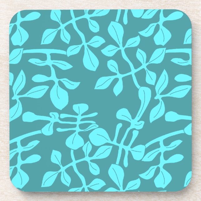 Aqua Tone on Tone Modern Leaf Design Set of 6 Coaster (Front)