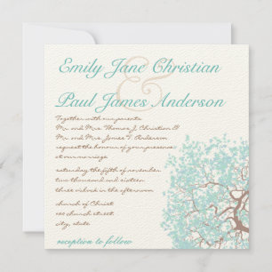 Aqua Tree Brown Trunk Wedding Invites