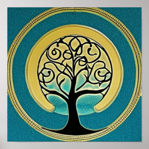 Aqua Tree of Life Poster