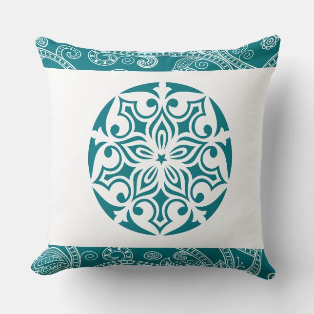 Aqua TRIBAL CIRCLE Retro Throw Pillow (Front)