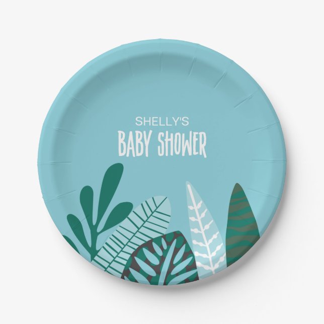 Aqua Tropical Baby Shower Paper Plate (Front)