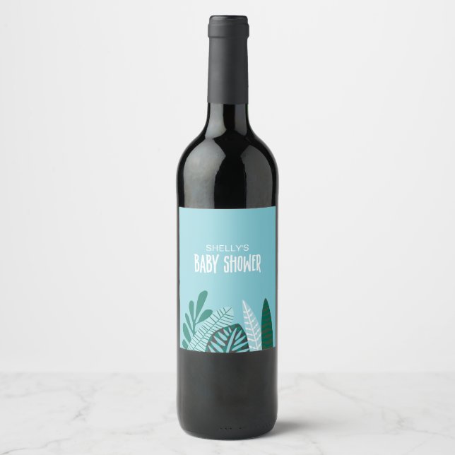 Aqua Tropical Baby Shower Wine Label (Front)