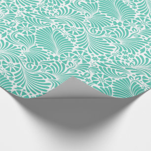 Aqua Tropical Floral Modern Damask Wrapping Paper