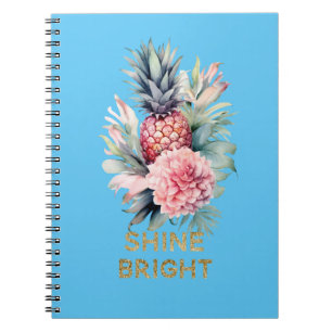 Aqua Tropical Gold Glitter Shine Pineapple Notebook