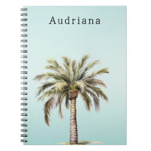 Aqua Tropical Palm Tree Personalised Name Notebook
