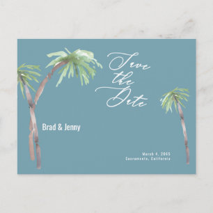 Aqua Tropical Wedding Save the Date Postcard