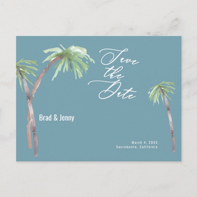 Aqua Tropical Wedding Save the Date Postcard (Front)