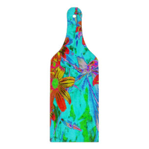 Aqua Tropical with Yellow and Orange Flowers Cutting Board