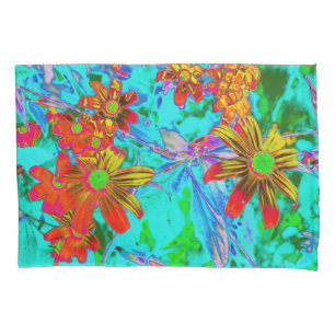 Aqua Tropical with Yellow and Orange Flowers Pillowcase