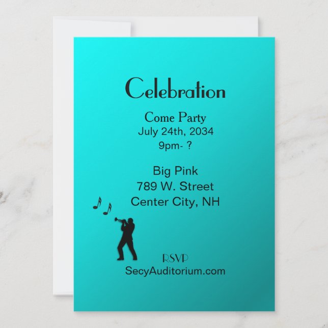 Aqua Trumpet Party Invitation (Front)