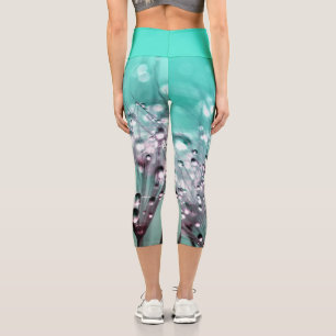 Aqua Turquoise Abstract Dandelion Yoga Capri
