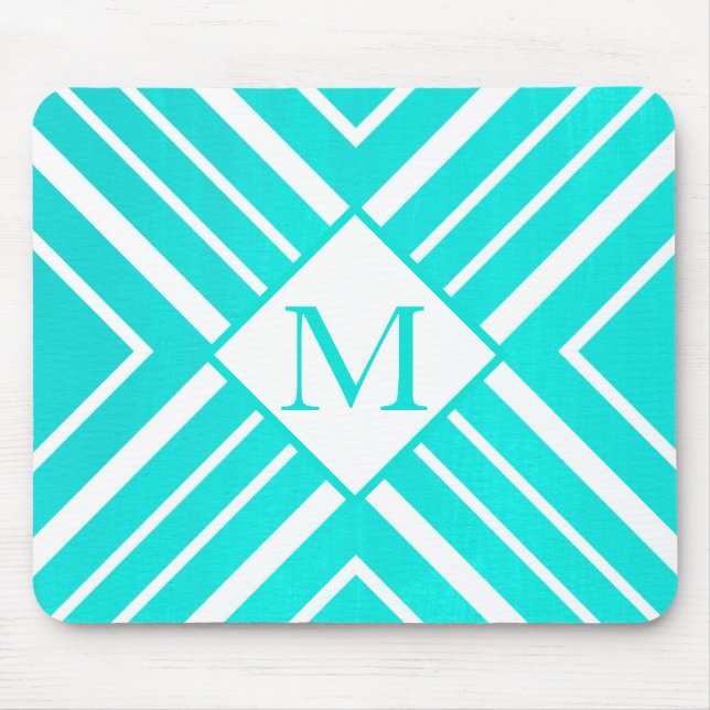 Aqua Turquoise Acrylic Geometric Mouse Mat (Front)