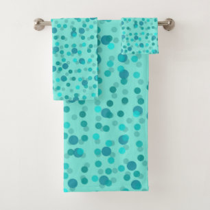 Aqua, turquoise and seafoam polka dots bath towel set