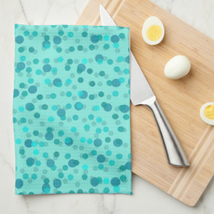 Aqua, turquoise and seafoam polka dots tea towel