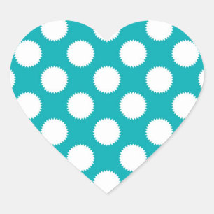Aqua Turquoise and White Polka Dot Pattern Heart Sticker