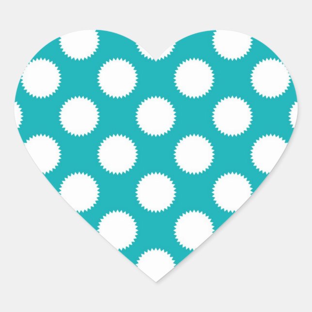 Aqua Turquoise and White Polka Dot Pattern Heart Sticker (Front)