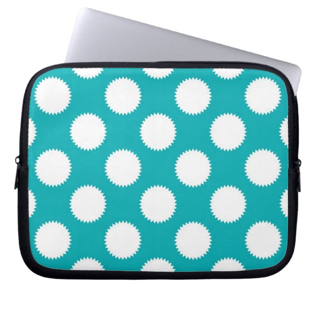 Aqua Turquoise and White Polka Dot Pattern Laptop Sleeve (Front)