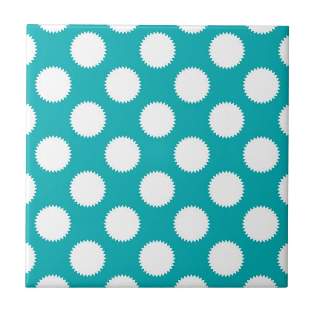Aqua Turquoise and White Polka Dot Pattern Tile (Front)
