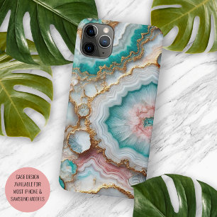 Aqua Turquoise Blue Blush Pink Marble Art Pattern iPhone 11 Pro Max Case