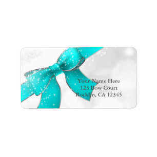 Aqua Turquoise Blue Bow & Sparkles Chic Invitation Label