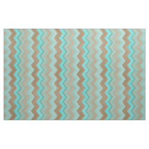 Aqua Turquoise Blue Brown Ikat Zigzag Pattern Fabric