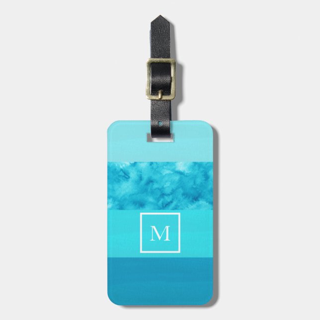 Aqua Turquoise Blue Colour Block Stripes Luggage Tag (Front Vertical)