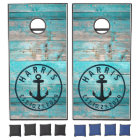 Aqua Turquoise Blue Distressed Wood Anchor