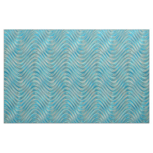 Aqua Turquoise Blue Green Faux Glass Waves Pattern Fabric