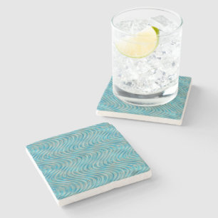 Aqua Turquoise Blue Green Faux Glass Waves Pattern Stone Coaster