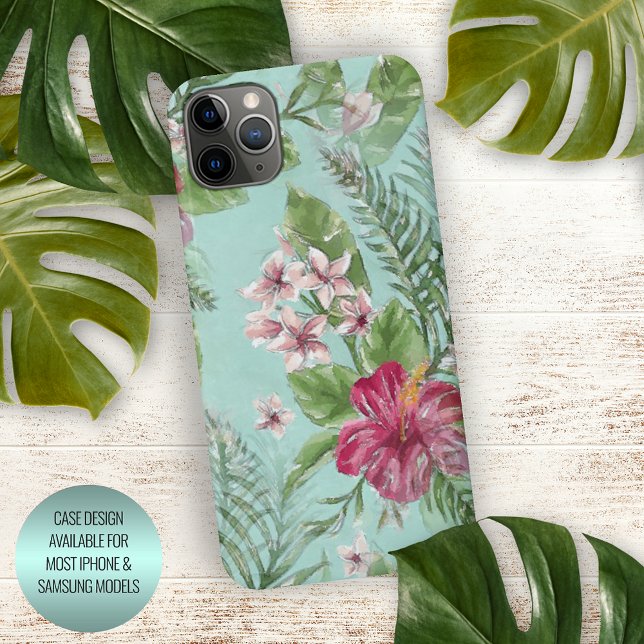Aqua Turquoise Blue Green Pink Floral Art Pattern iPhone Case (Creator Uploaded)