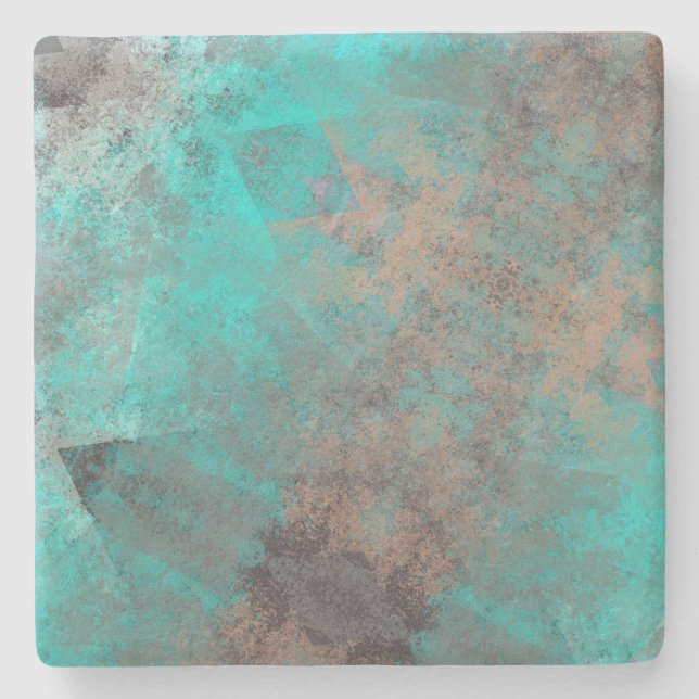 Aqua Turquoise Blue Grey Stone Coaster (Front)