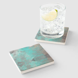 Aqua Turquoise Blue Grey Stone Coaster