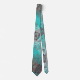 Aqua Turquoise Blue N Gray Abstract Tie