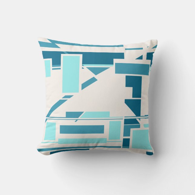 Aqua Turquoise Blue Off-white Southwest Art Look Cushion (Front)