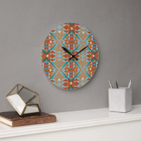 Aqua Turquoise Blue Orange Brown Tribal Pattern