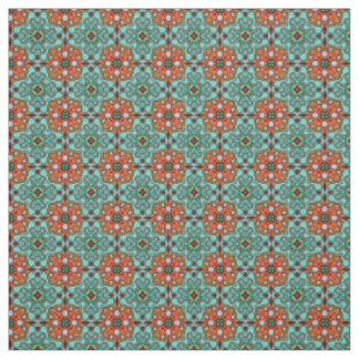 Aqua Turquoise Blue Orange Red Brown Orient Art Fabric