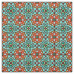 Aqua Turquoise Blue Orange Red Brown Orient Art Fabric