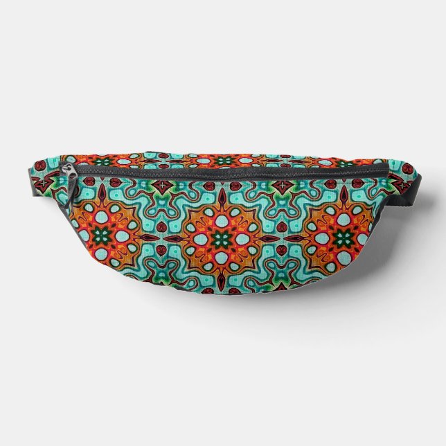 Aqua Turquoise Blue Orange Red Brown Tribal Art Bum Bags (Lay Down)