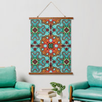 Aqua Turquoise Blue Orange Red Brown Tribal Art
